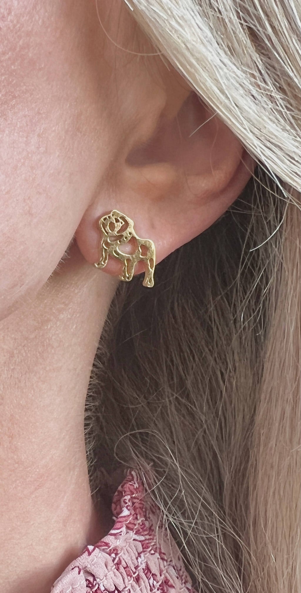 Gold Stainless Steel Bulldog Earrings