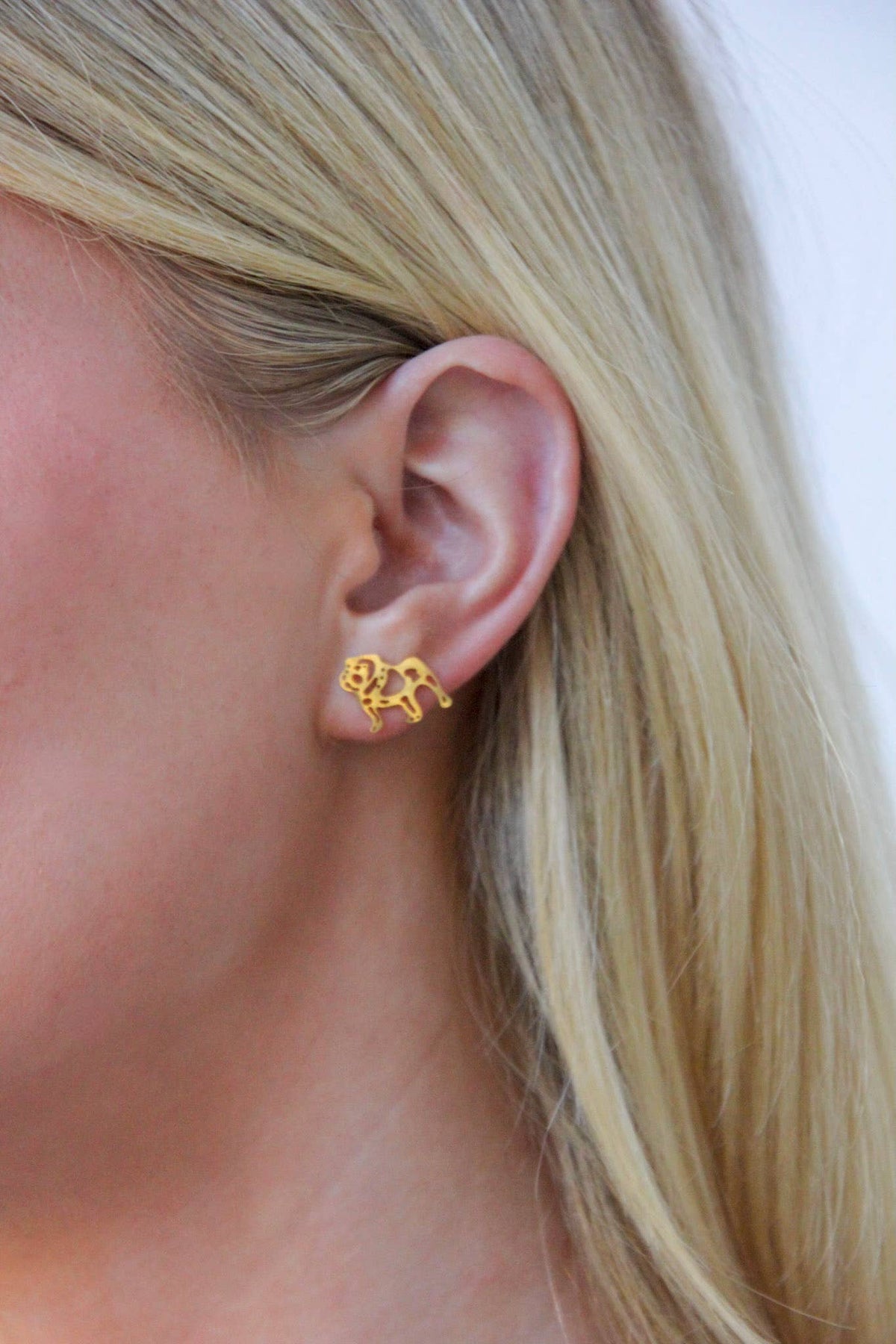 Gold Stainless Steel Bulldog Earrings