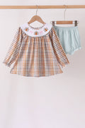 Khaki Turkey Bow Embroidery Bloomer Set