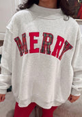Plaid Merry Embroidered Mock Neck Pullover