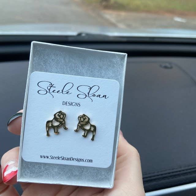 Gold Stainless Steel Bulldog Earrings