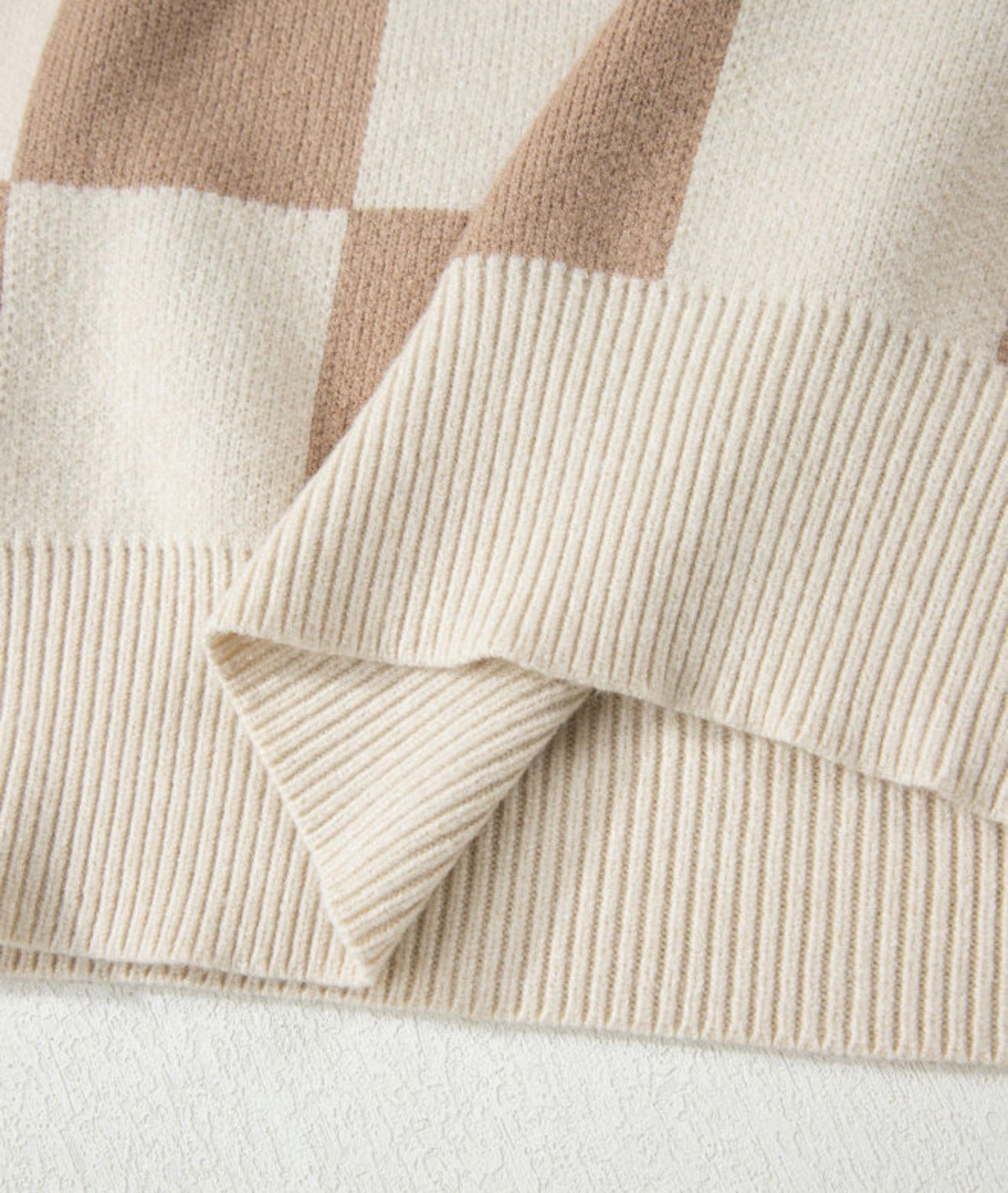 Checkered Ribbed Trim Sweater