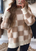 Checkered Ribbed Trim Sweater