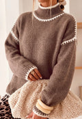 Contrast Trim Mock Neck Sweater