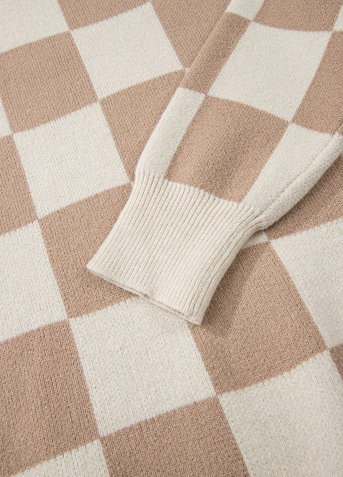 Checkered Ribbed Trim Sweater