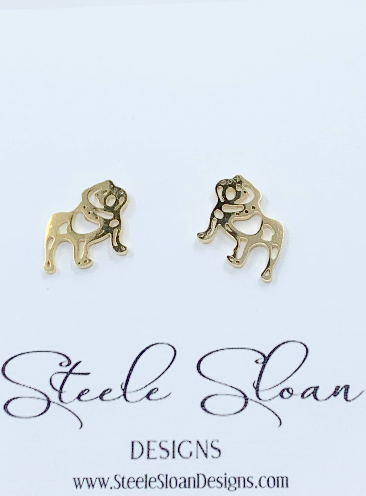 Gold Stainless Steel Bulldog Earrings