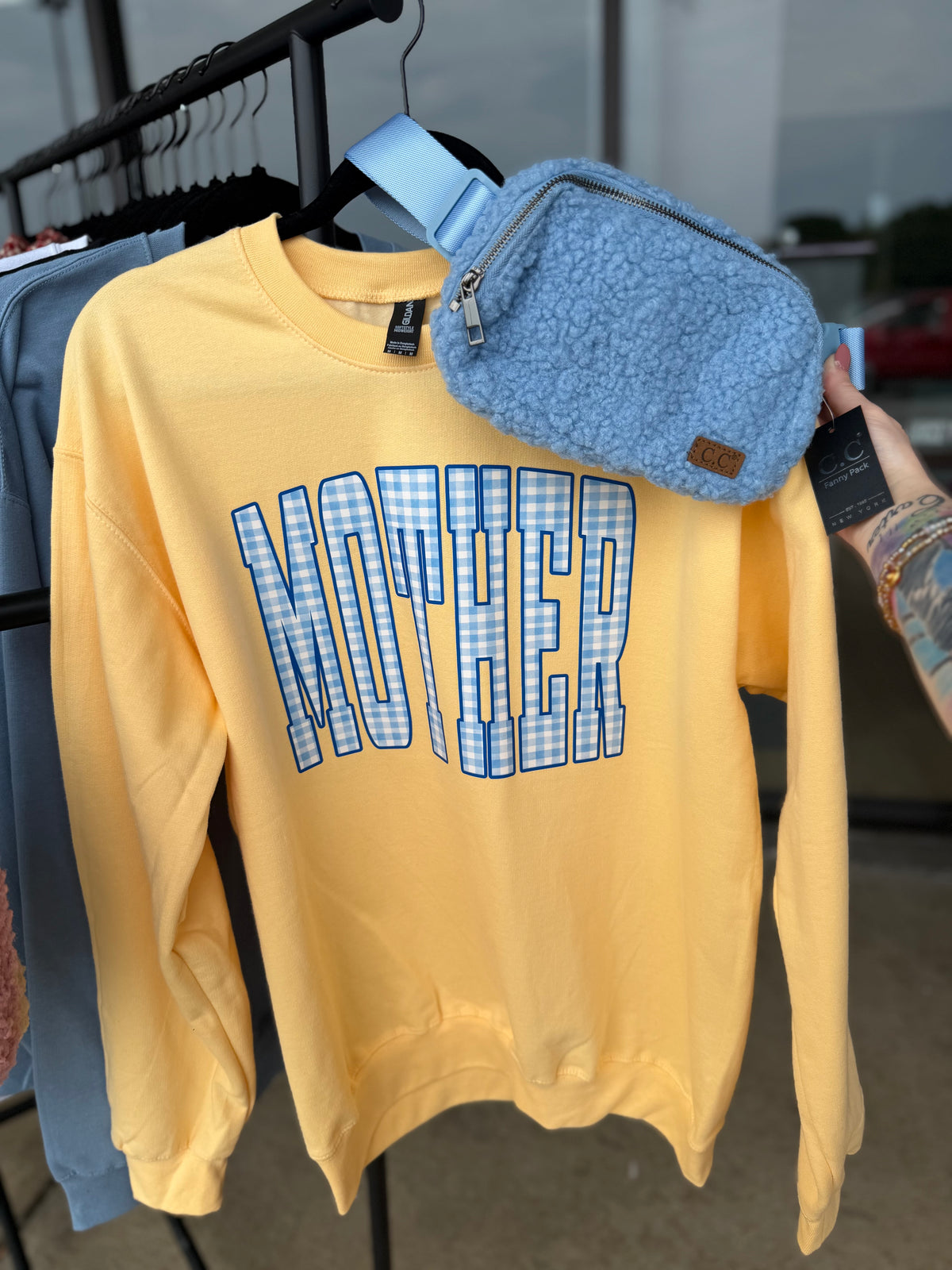 Yellow Mother Gingham Crewneck