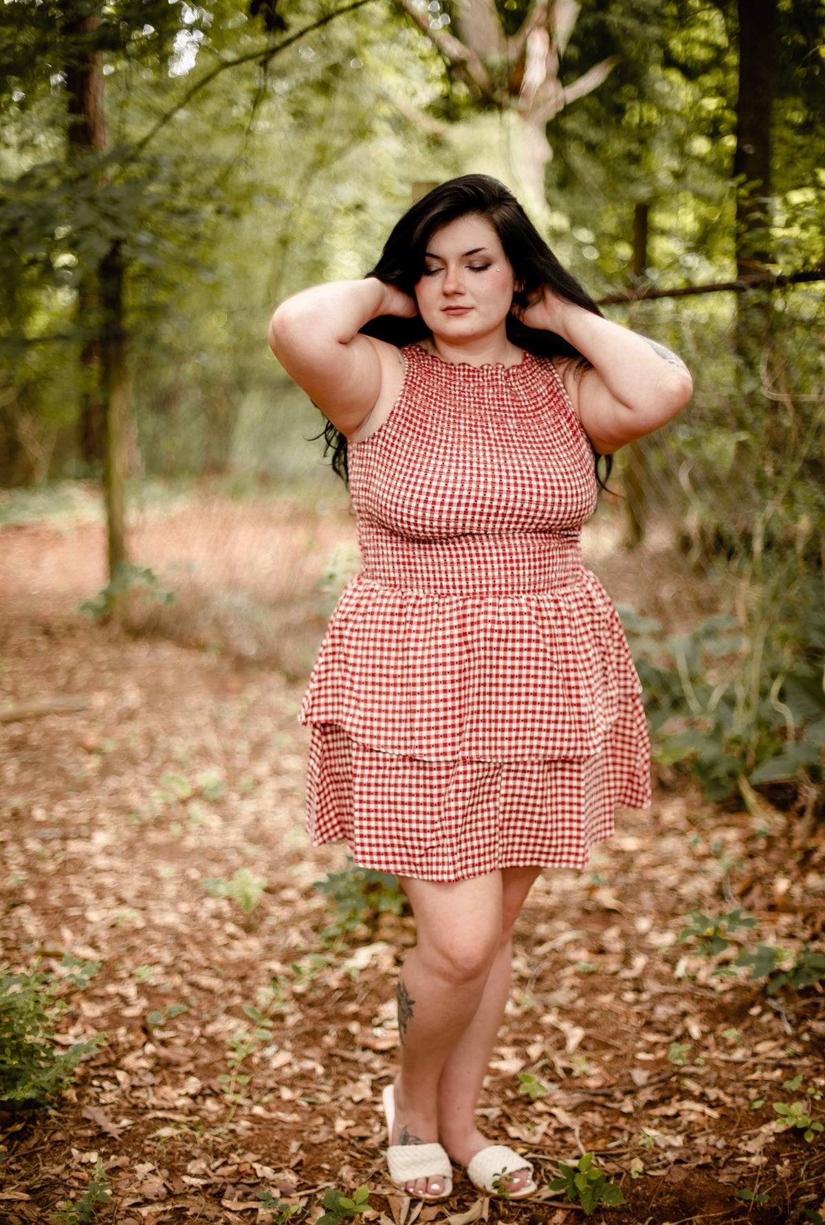 Women’s Smocked Gingham Sleeveless Ruffle Mini Dress