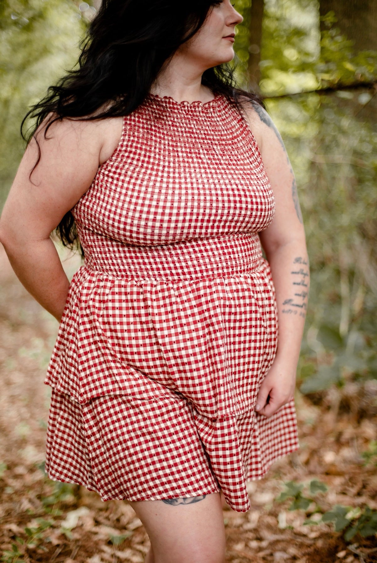 Women’s Smocked Gingham Sleeveless Ruffle Mini Dress