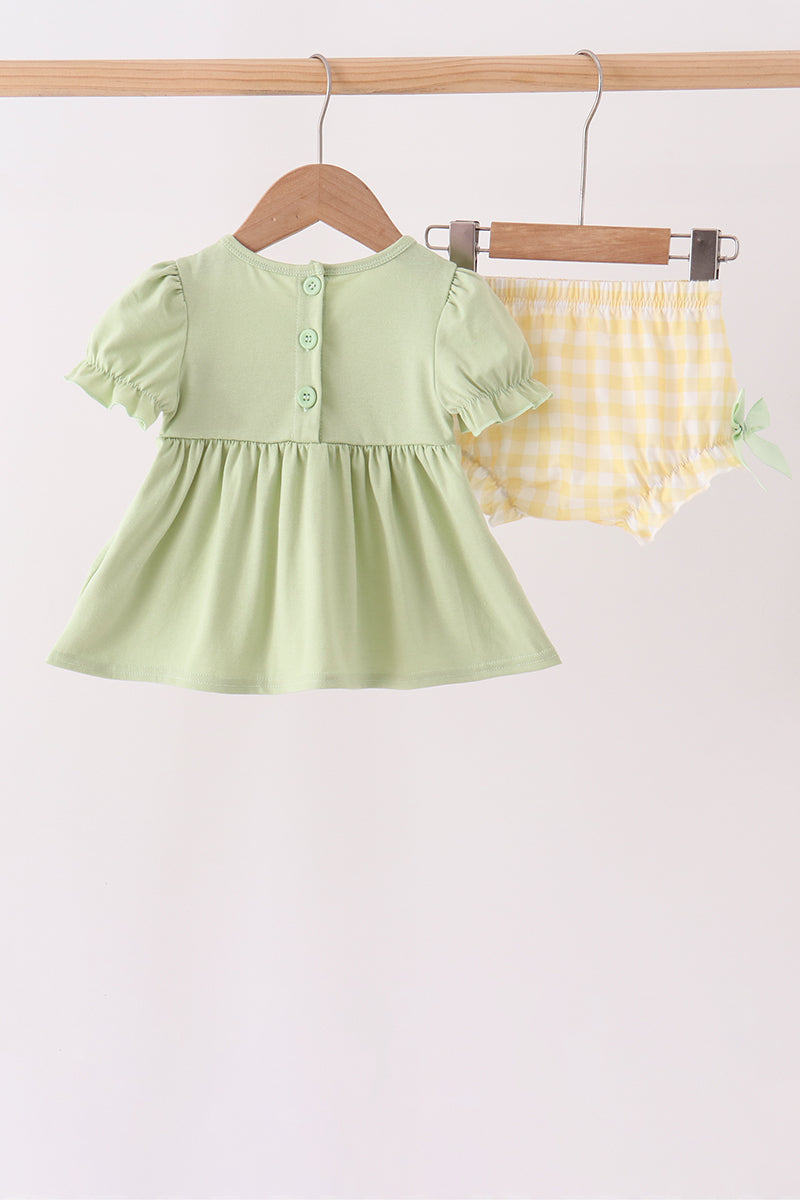 Green Princess Frog Embroidery Ruffle Bloomer Set