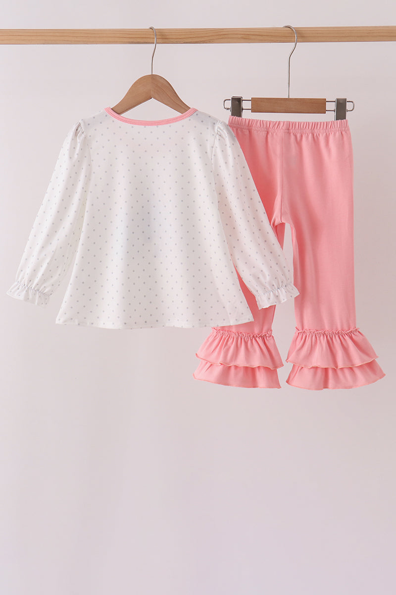 Pink Castle Applique Ruffle Pants Set
