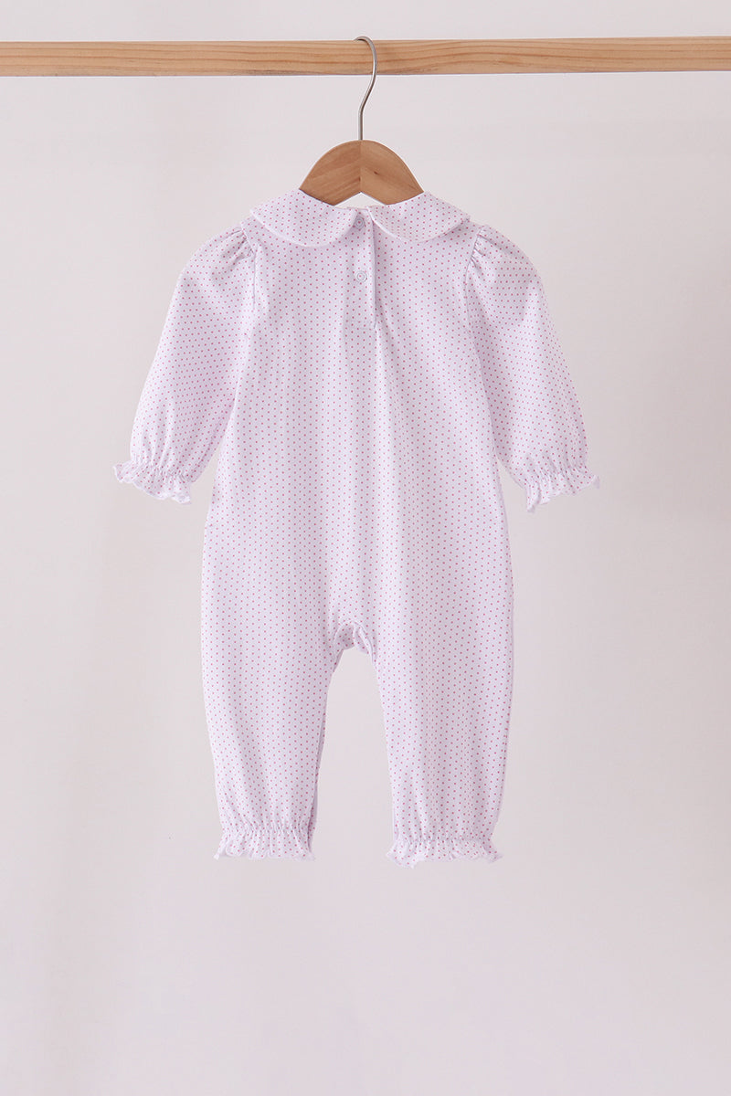 Pink dot turkey embroidery ruffle romper
