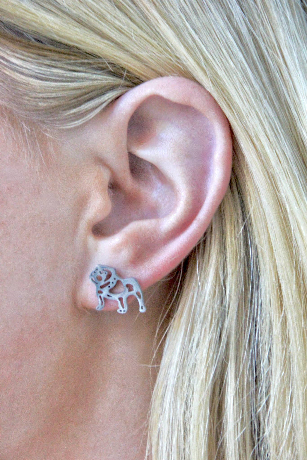 Gold Stainless Steel Bulldog Earrings