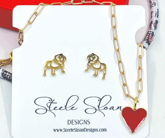 Gold Stainless Steel Bulldog Earrings