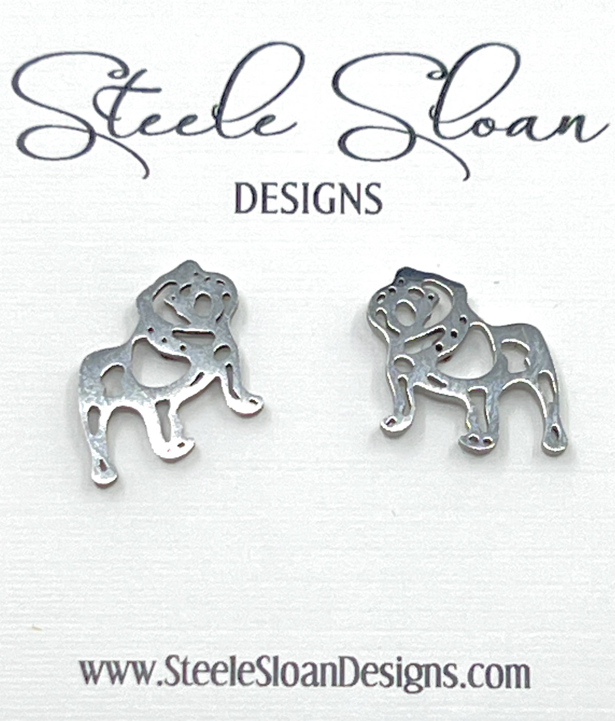 Gold Stainless Steel Bulldog Earrings